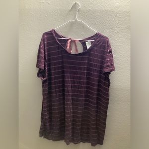 Women’s Terra & Sky 1X Purple Pink Stripe Bow In Back Blouse